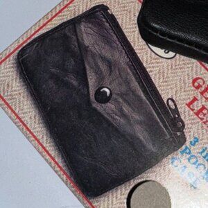 New Vintage Genuine Black Leather 3 in 1 Coins, Bills and Keys Holder with Box